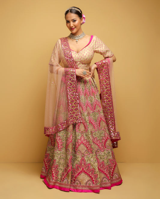 Pink & Beige Bridal Lehenga Set