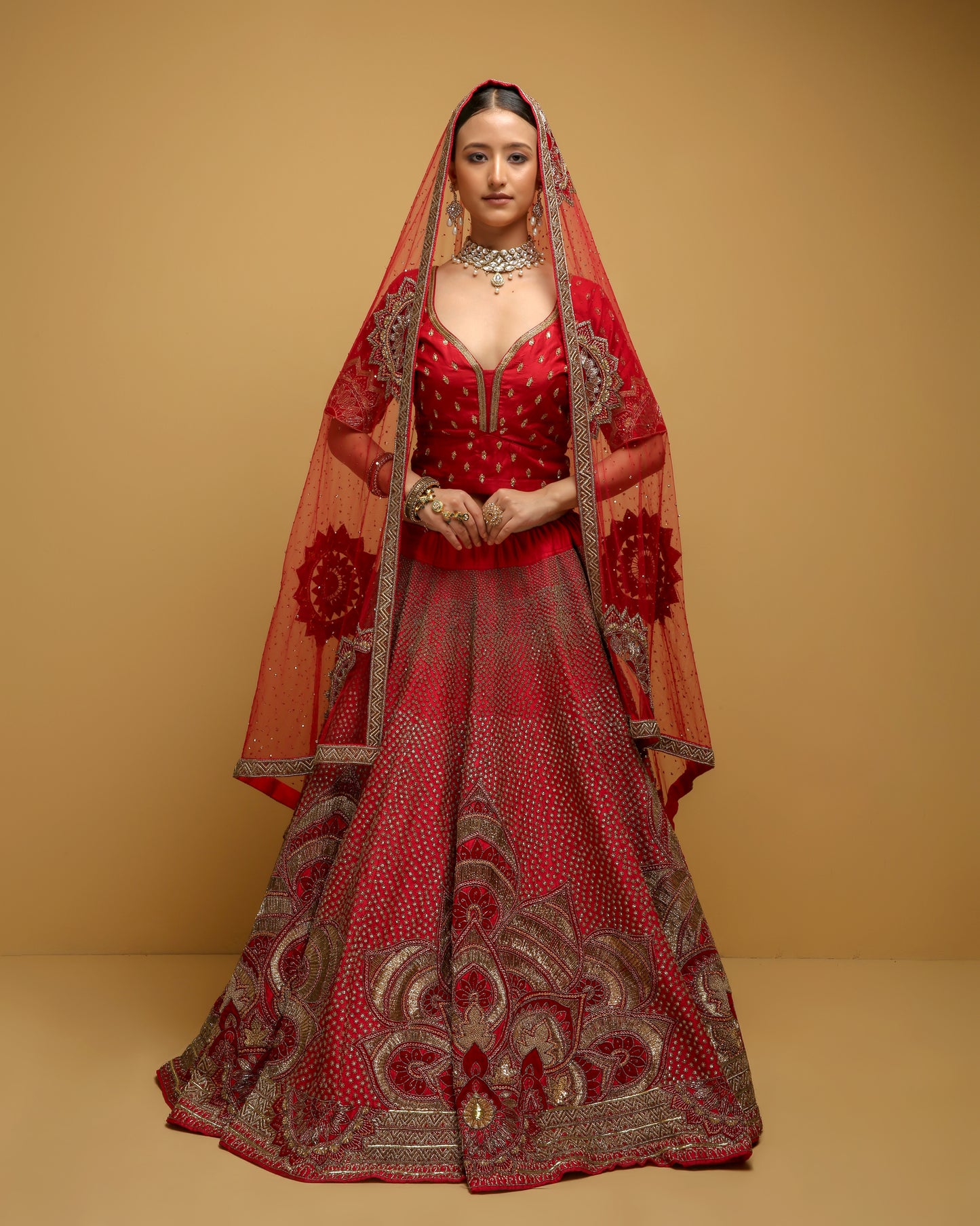 Maroon Dabka Bridal Lehenga Set