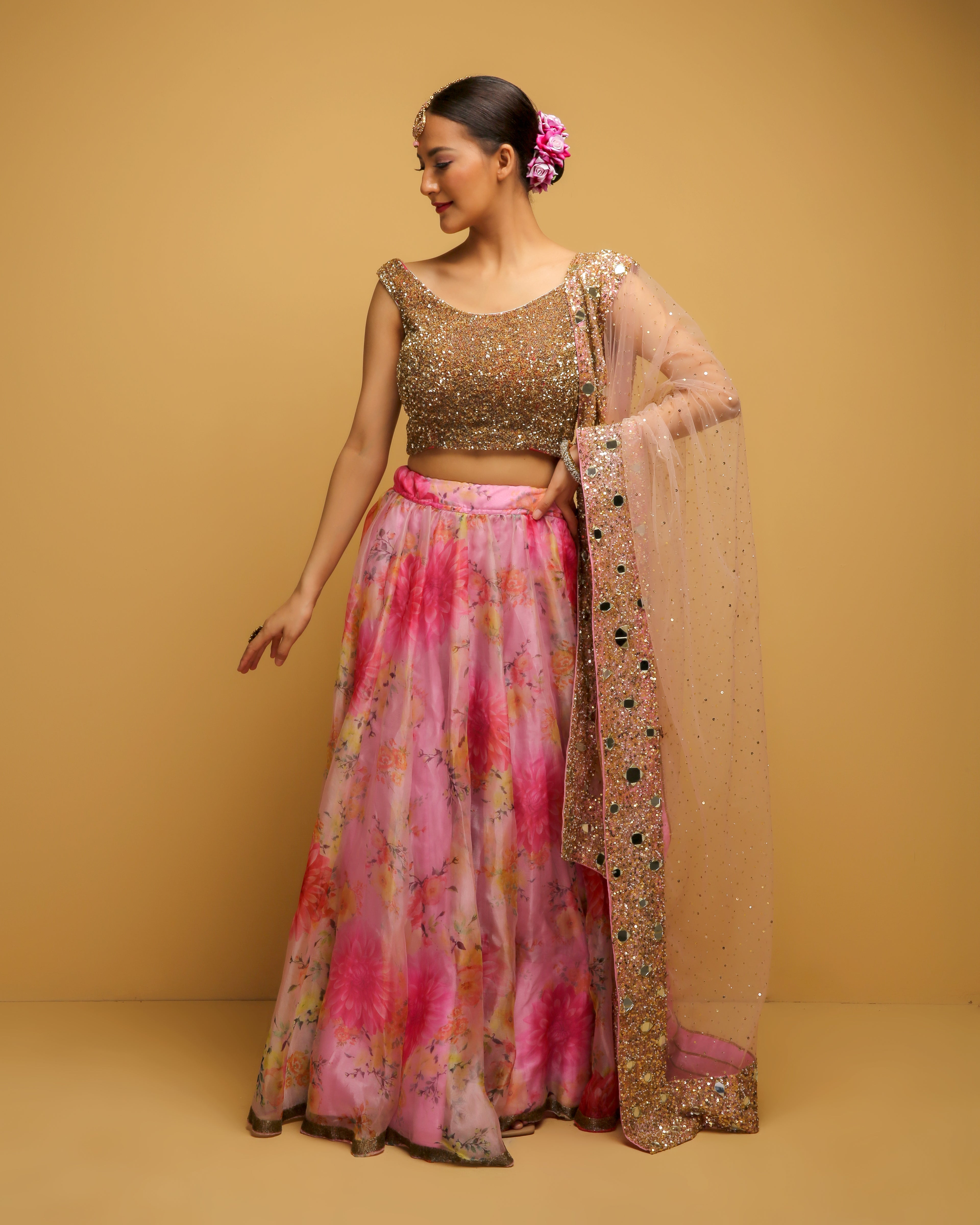 Buy Pink Raw Silk Embellished Bead Crew Neck Bridal Lehenga Set For Women  by Sahil Kochhar Online at Aza Fashions.