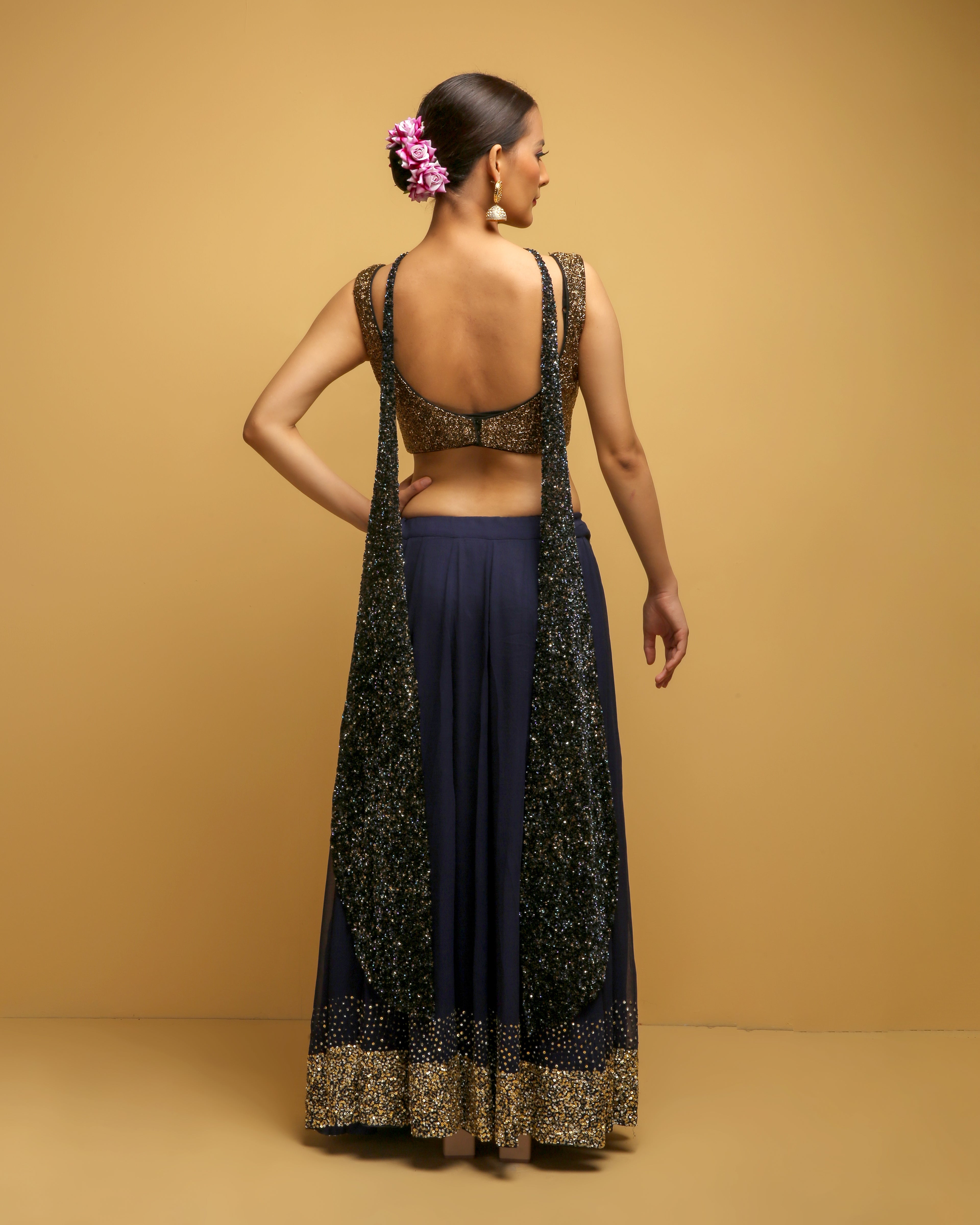 Blue Embroidered Brocade Lehenga – Lashkaraa