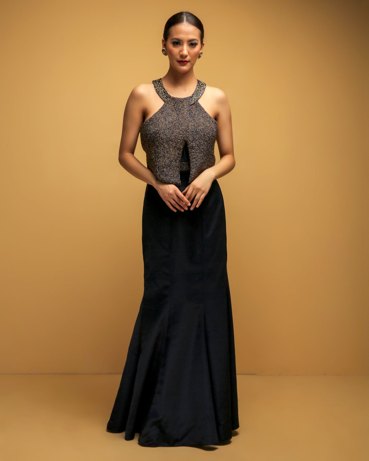 Satin Navy Blue Bodice Gown