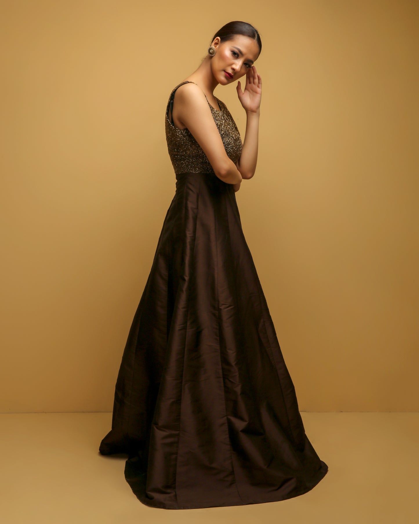 Brown Silk Cut Glass Gown
