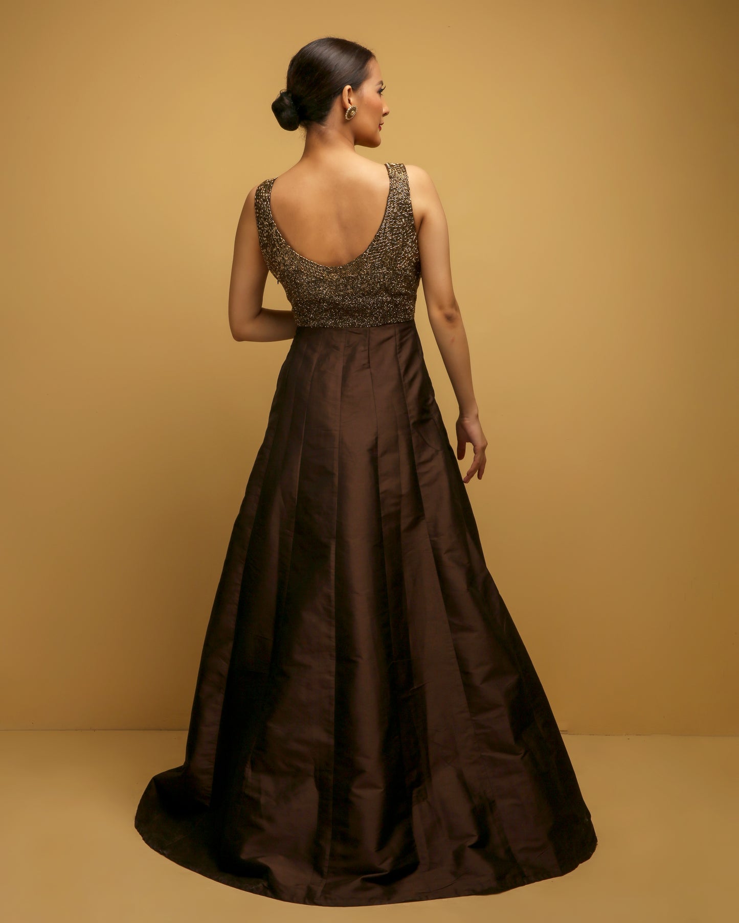 Brown Silk Cut Glass Gown