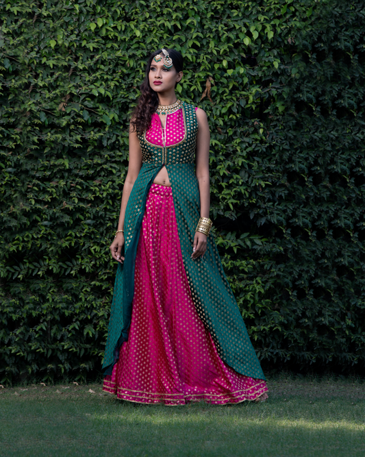 Pink Anarkali With Lehenga Jacket