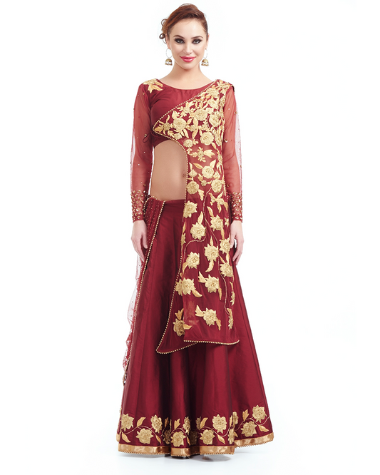Maroon Lehenga With Blouse & Attached Dupatta
